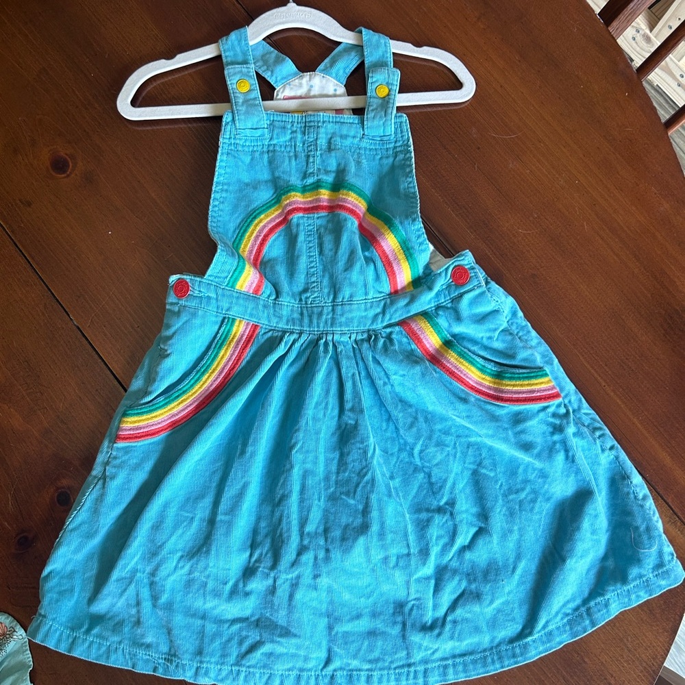Mini Boden Turquoise Rainbow Pinnie Overall Style Dress Size 6/7
